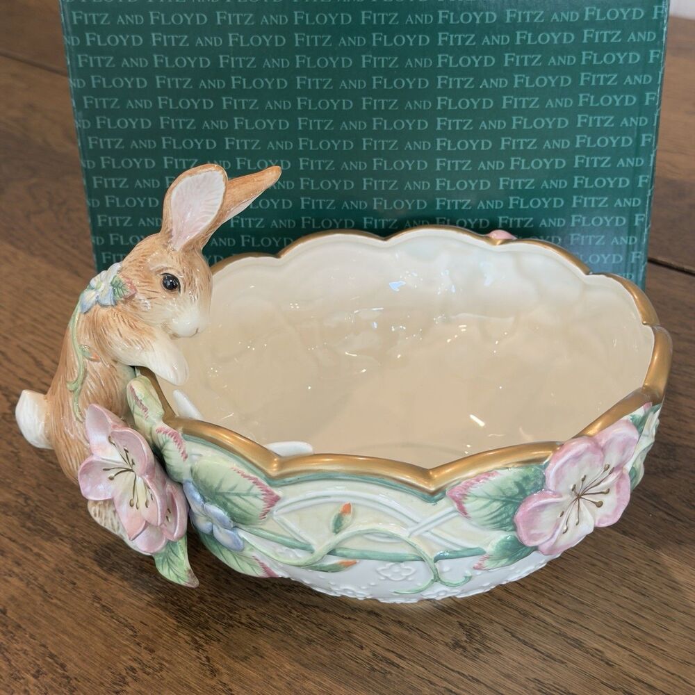 Fitz and Floyd Garden Rhapsody Serving Bowl 10.5” Ceramic Spring Easter Vintage